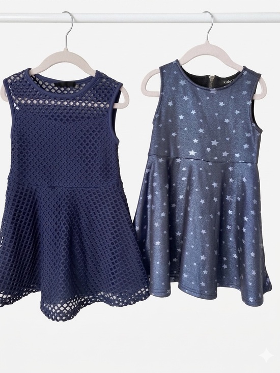 kidpik Other - KIDPIK Girls Sleeveless Metallic Star Navy Mesh Galaxy Skater Dress Lot Blue 4